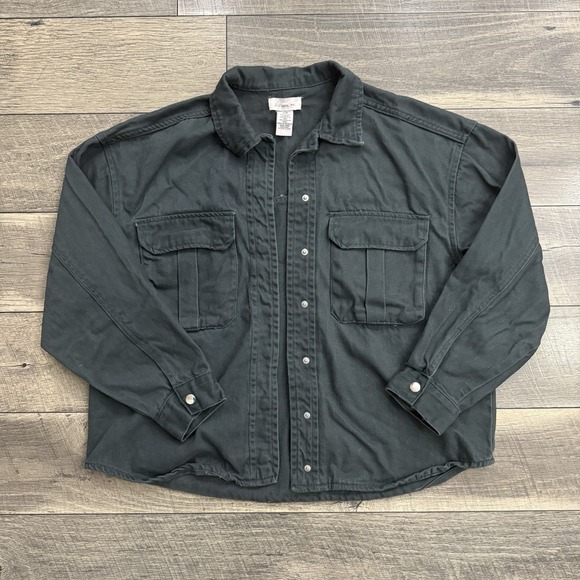 Anthropologie "if it were‎ me" Green Snap Front Oversized Denim Jacket Womens S - Picture 2 of 9